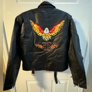 Custom Leather Biker Moto Jacket Embroidered West Star Choppers Lined Unisex